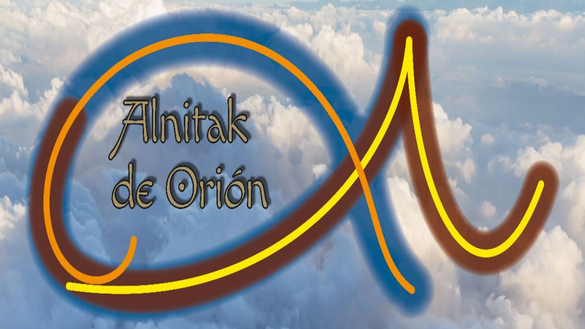 9. La revelación de Jesucristo. The image displays a stylized representation of the star Alnitak in the constellation of Orion, set against a background of fluffy white clouds and a clear sky. The depiction includes a golden and blue elliptical border and the words "Alnitak de Orión" in an elegant script, overlaid on the cosmic-themed artistic illustration. Opens a video in a new window.